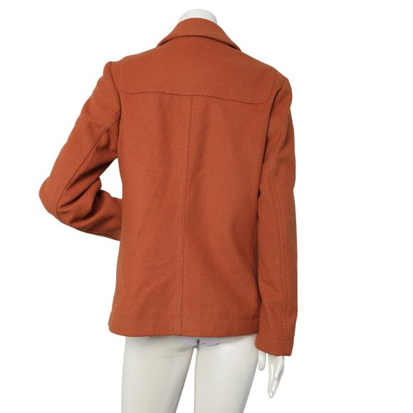 Gap Wool Blend Duffle Coat Winter Fall Peacoat Jacket Orange Brown Zipper Toggle - Picture 4 of 13